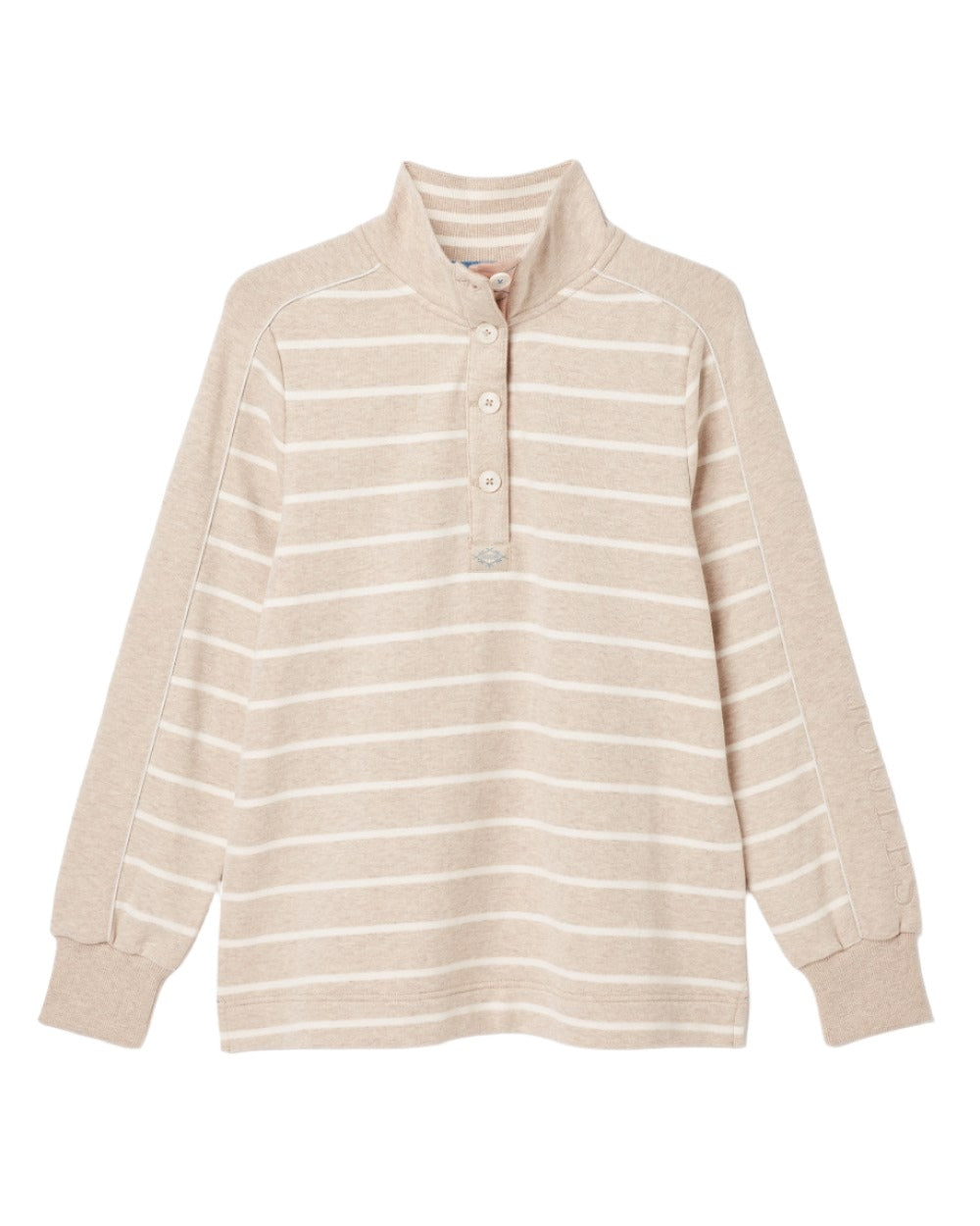 Oatmarl Coloured Joules Southwold Button Down Striped Sweatshirt On A White Background