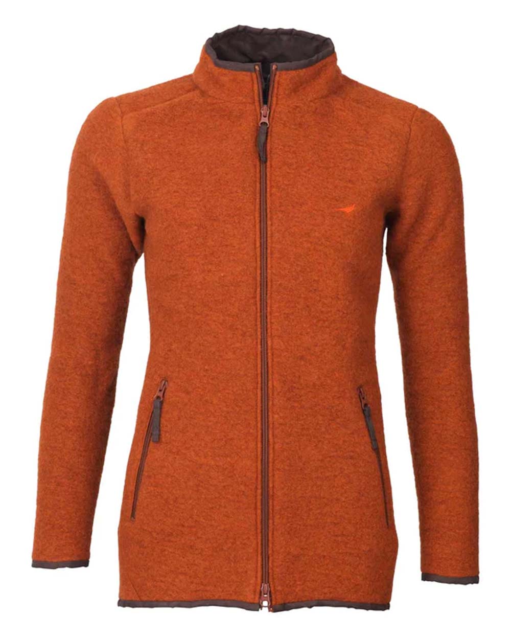 Lava coloured Cheviot Womens Felted Wool Fleece Jacket on White background