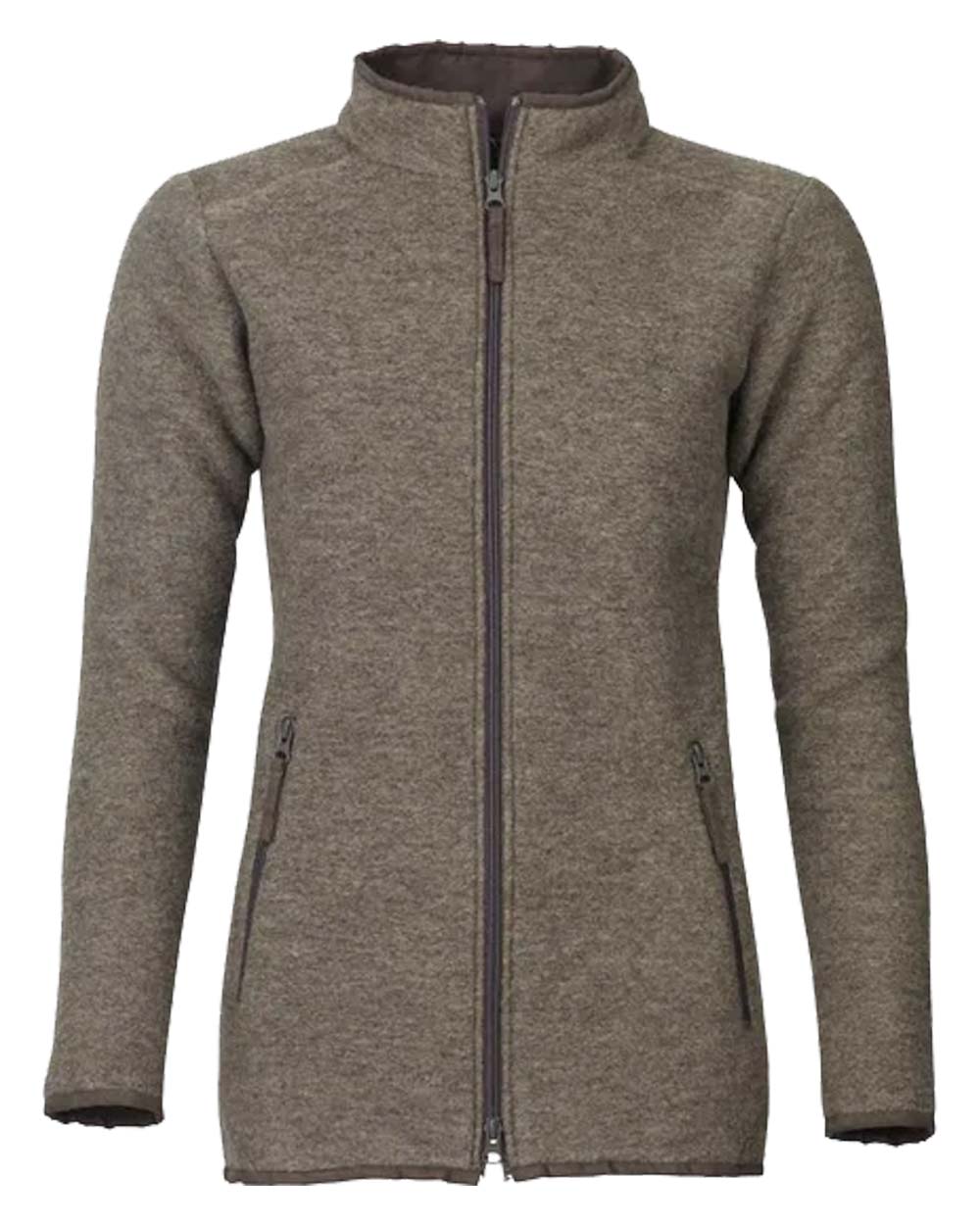 Olive coloured Cheviot Womens Felted Wool Fleece Jacket on White background