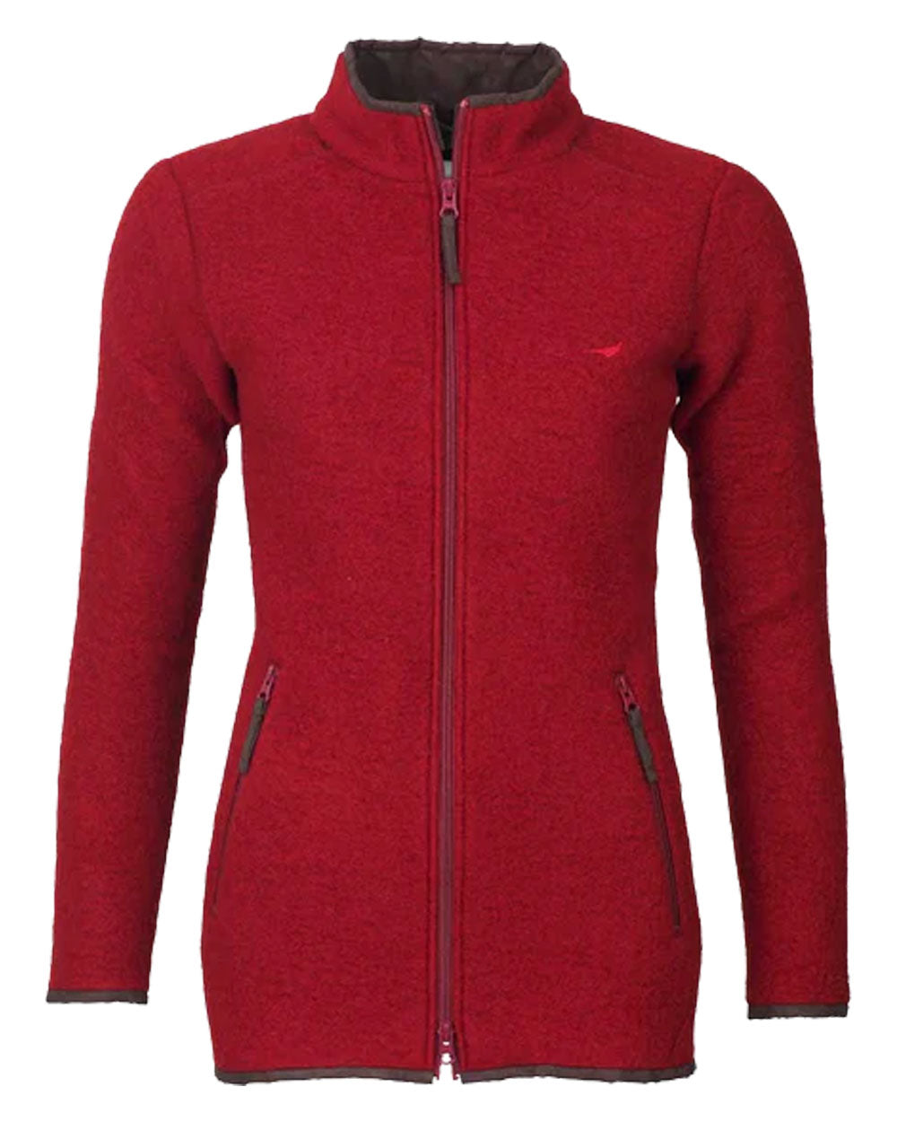 Wine coloured Cheviot Womens Felted Wool Fleece Jacket on White background