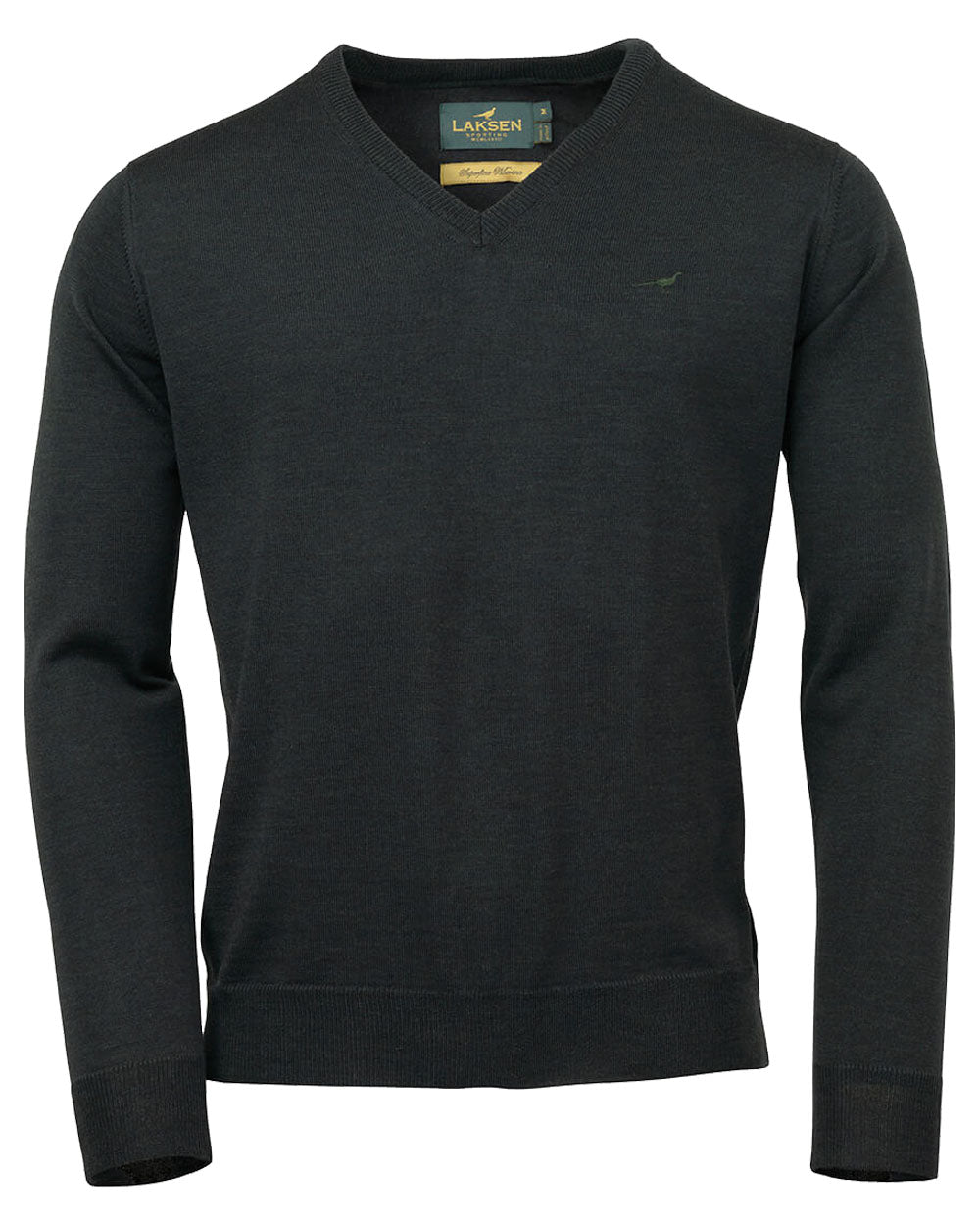 Olive coloured Laksen Sussex V-Neck on White background