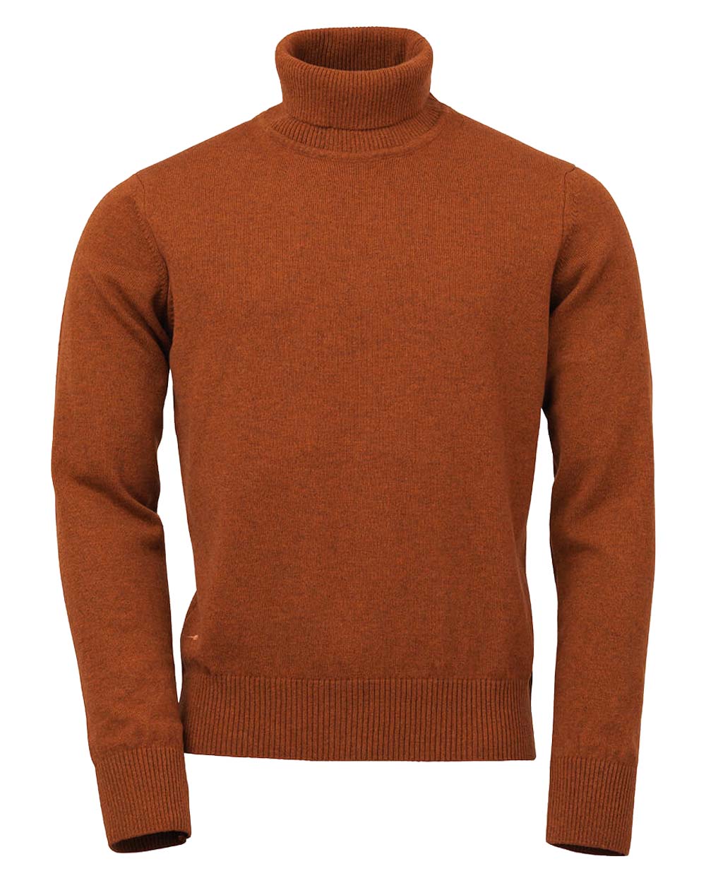 Burnt Orange coloured Laksen Trool Lamswool Rollneck Sweater on White background