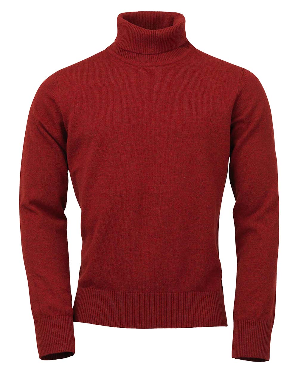 Old Red coloured Laksen Trool Lamswool Rollneck Sweater on White background