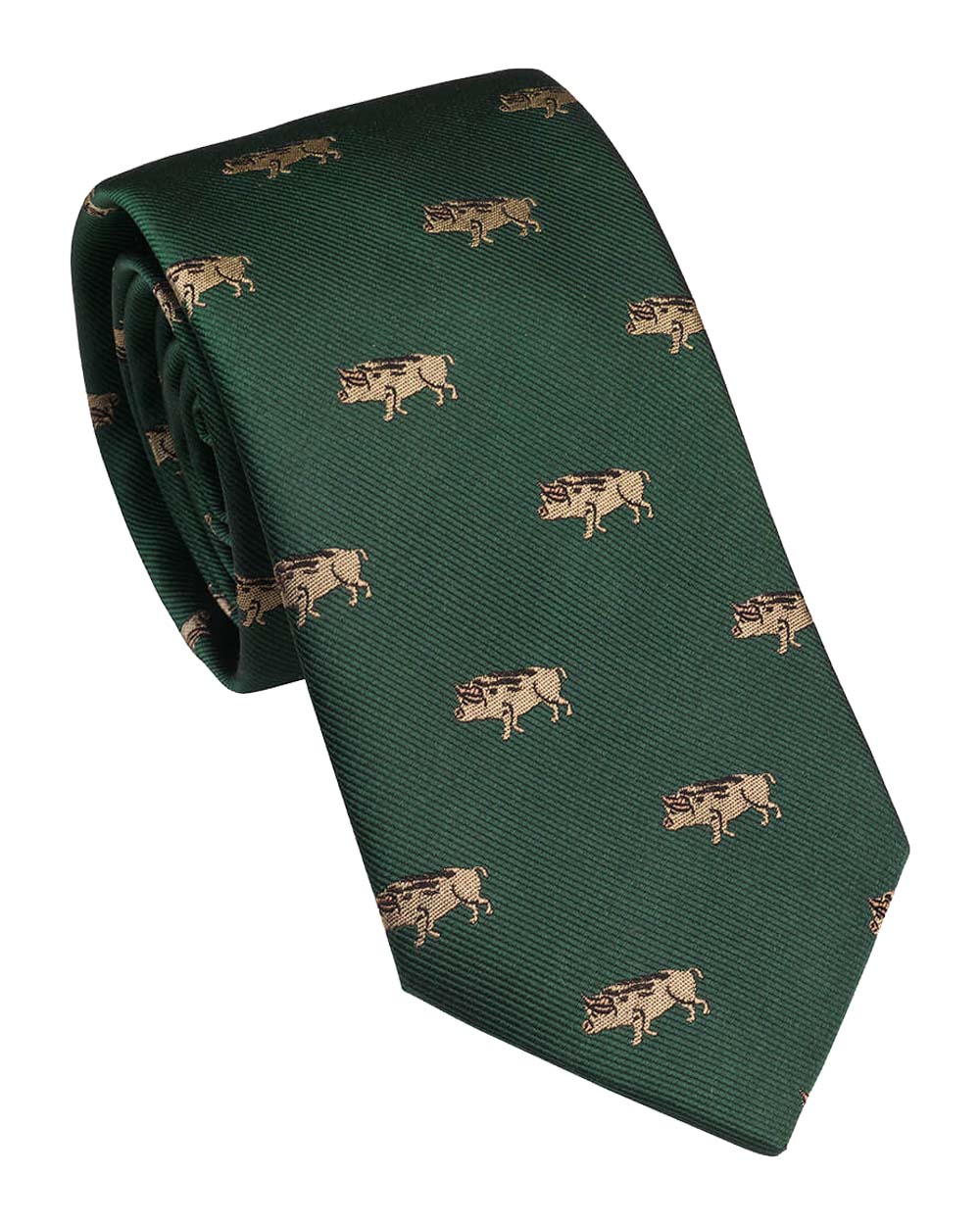 British Racing Green coloured Laksen Wild Boar Tie on White background 