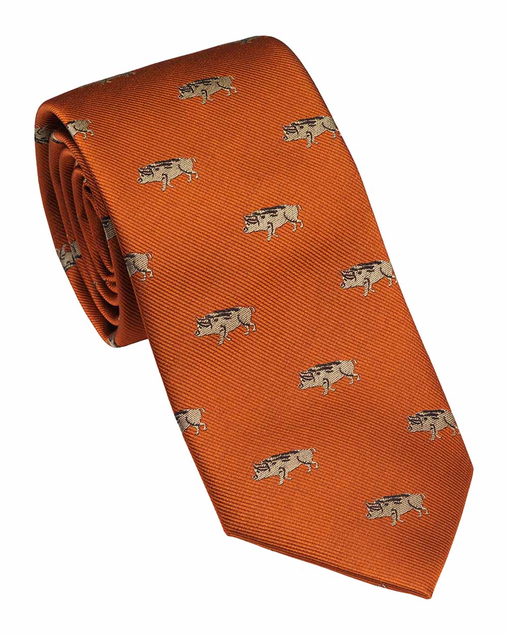 Blood Orange coloured Laksen Wild Boar Tie on White background 