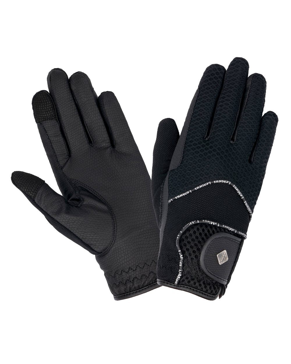 Black coloured LeMieux 3D Mesh Riding Gloves on white background 