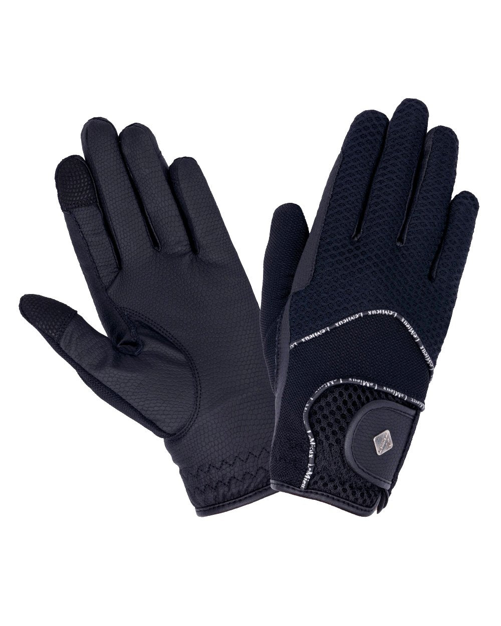 Navy coloured LeMieux 3D Mesh Riding Gloves on white background