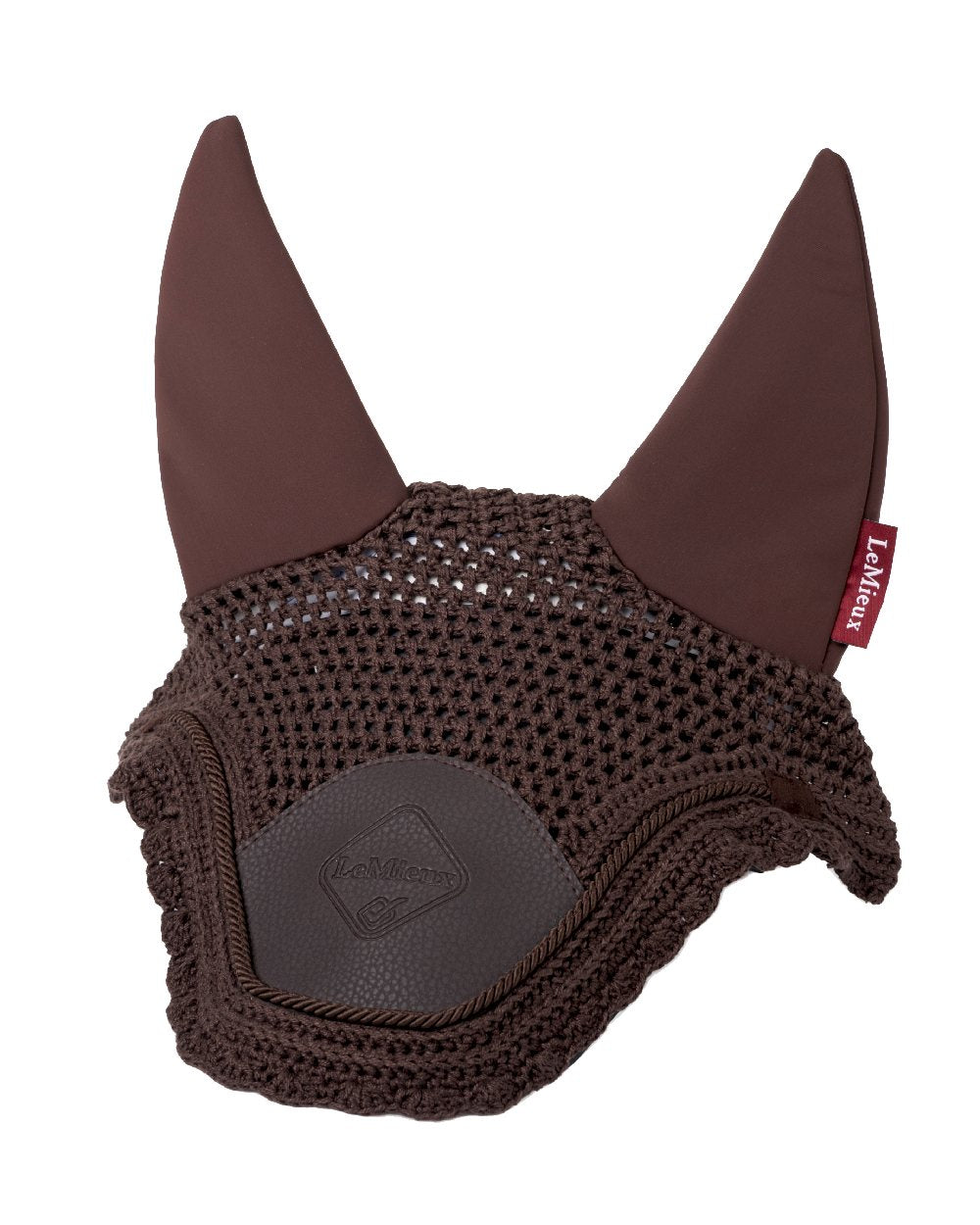 Brown coloured LeMieux Acoustic Pro Fly Hood on white background