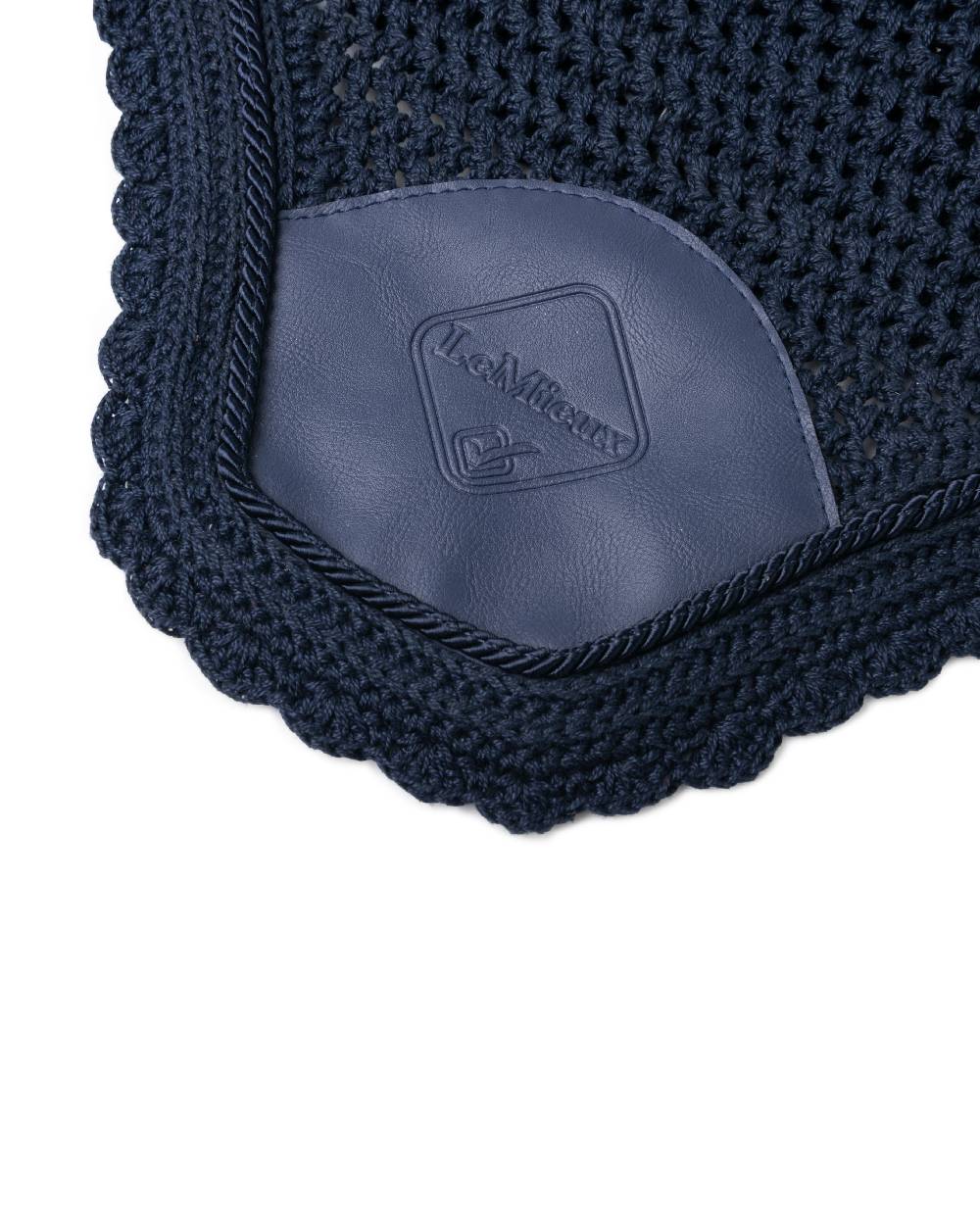 Navy coloured LeMieux Acoustic Pro Fly Hood on white background