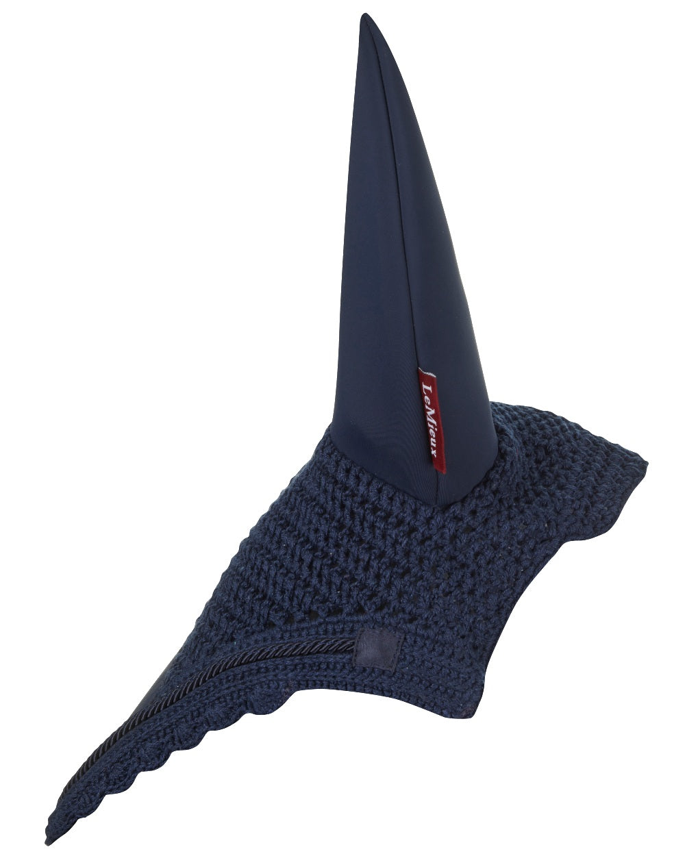 Navy coloured LeMieux Acoustic Pro Fly Hood on white background