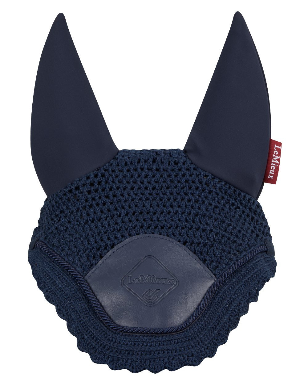 Navy coloured LeMieux Acoustic Pro Fly Hood on white background