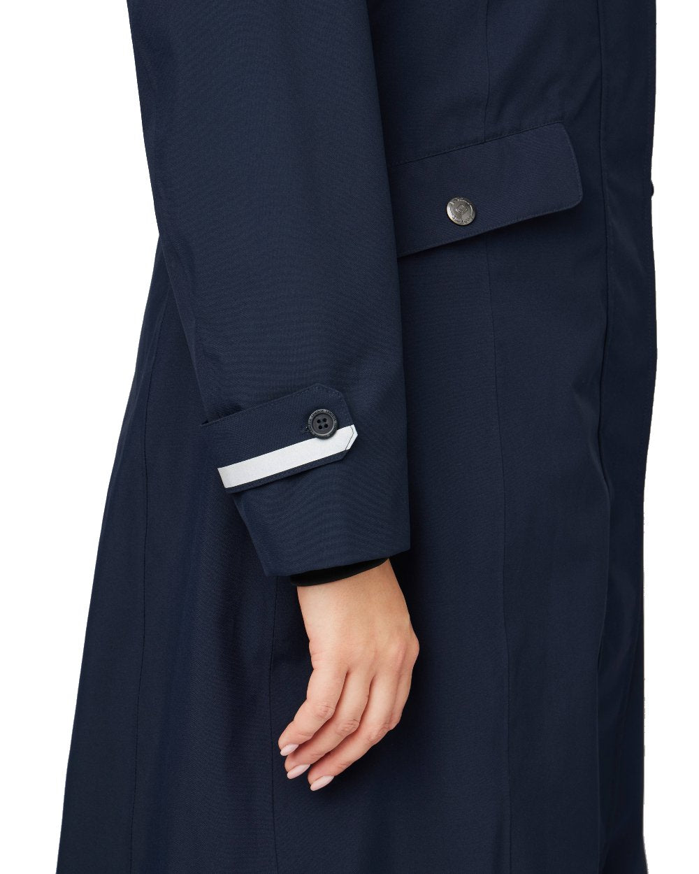 Navy coloured LeMieux Amelie Waterproof Lightweight Riding Coat on white background