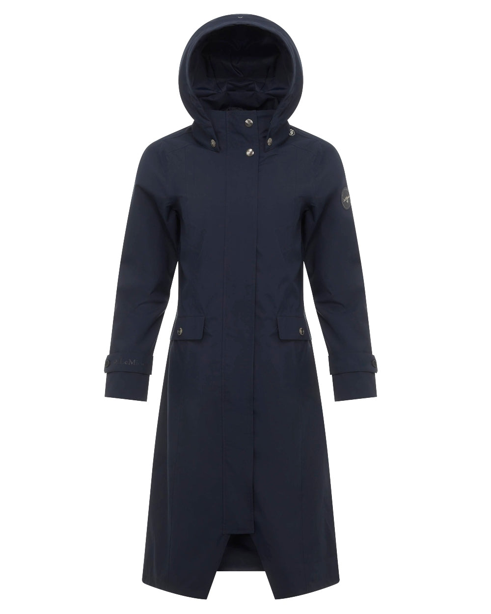 Navy coloured LeMieux Amelie Waterproof Lightweight Riding Coat on white background