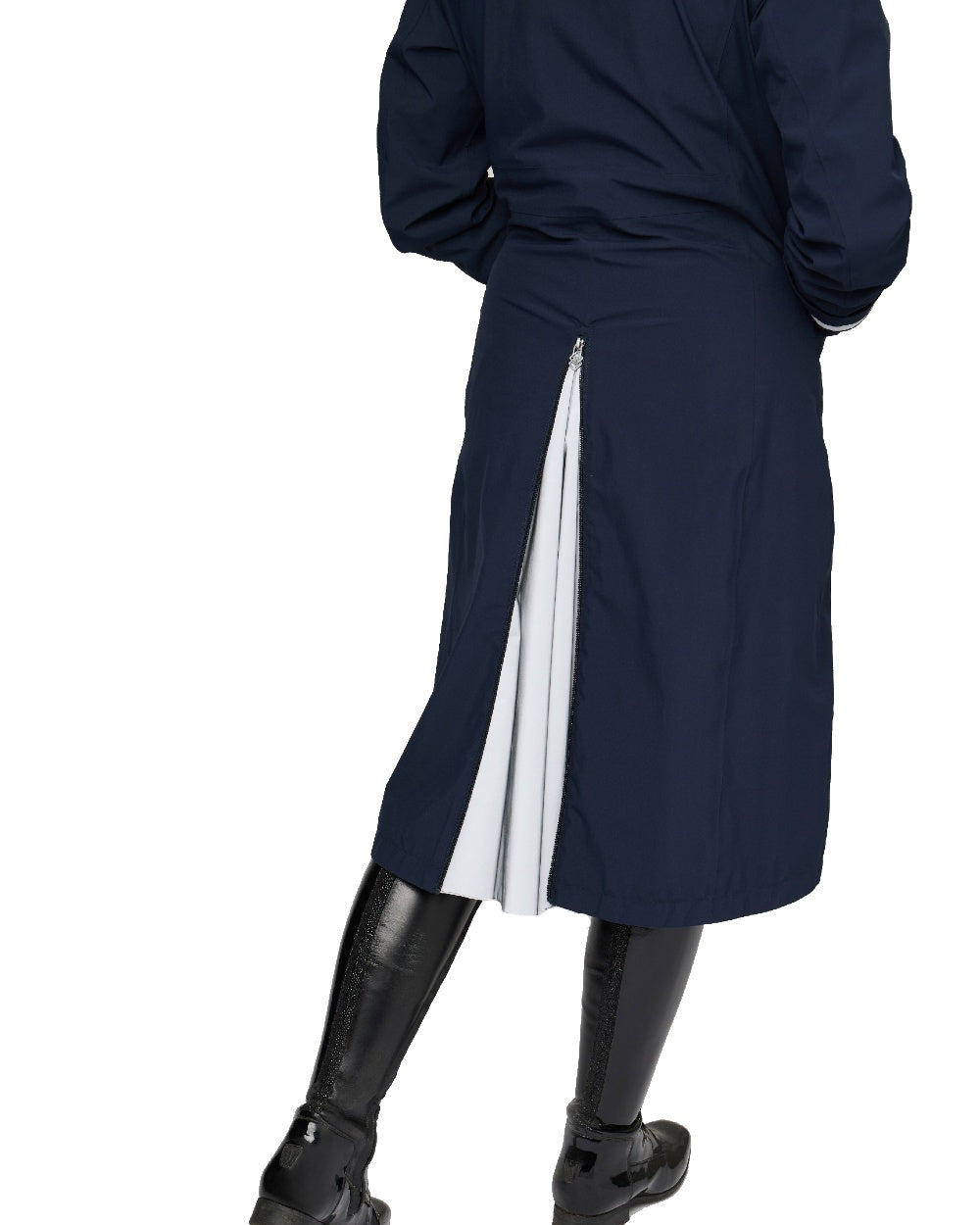 Navy coloured LeMieux Amelie Waterproof Lightweight Riding Coat on white background