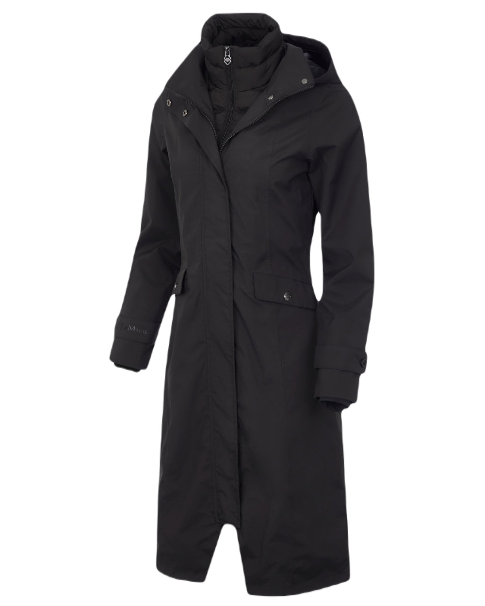 Black Coloured LeMieux Amelie Lightweight Waterproof Riding Coat On A White Background