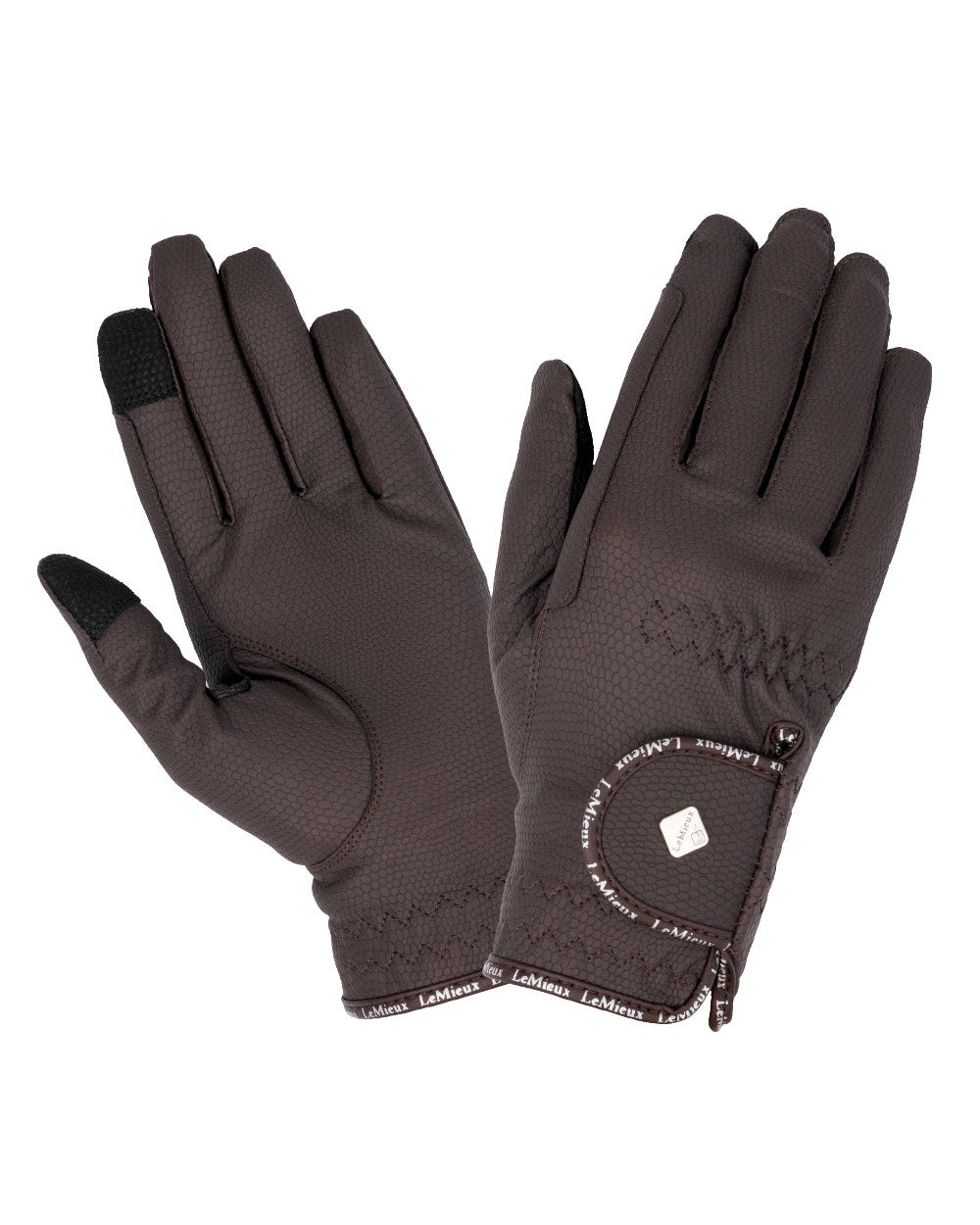 Brown coloured LeMieux Classic Riding Gloves on white background