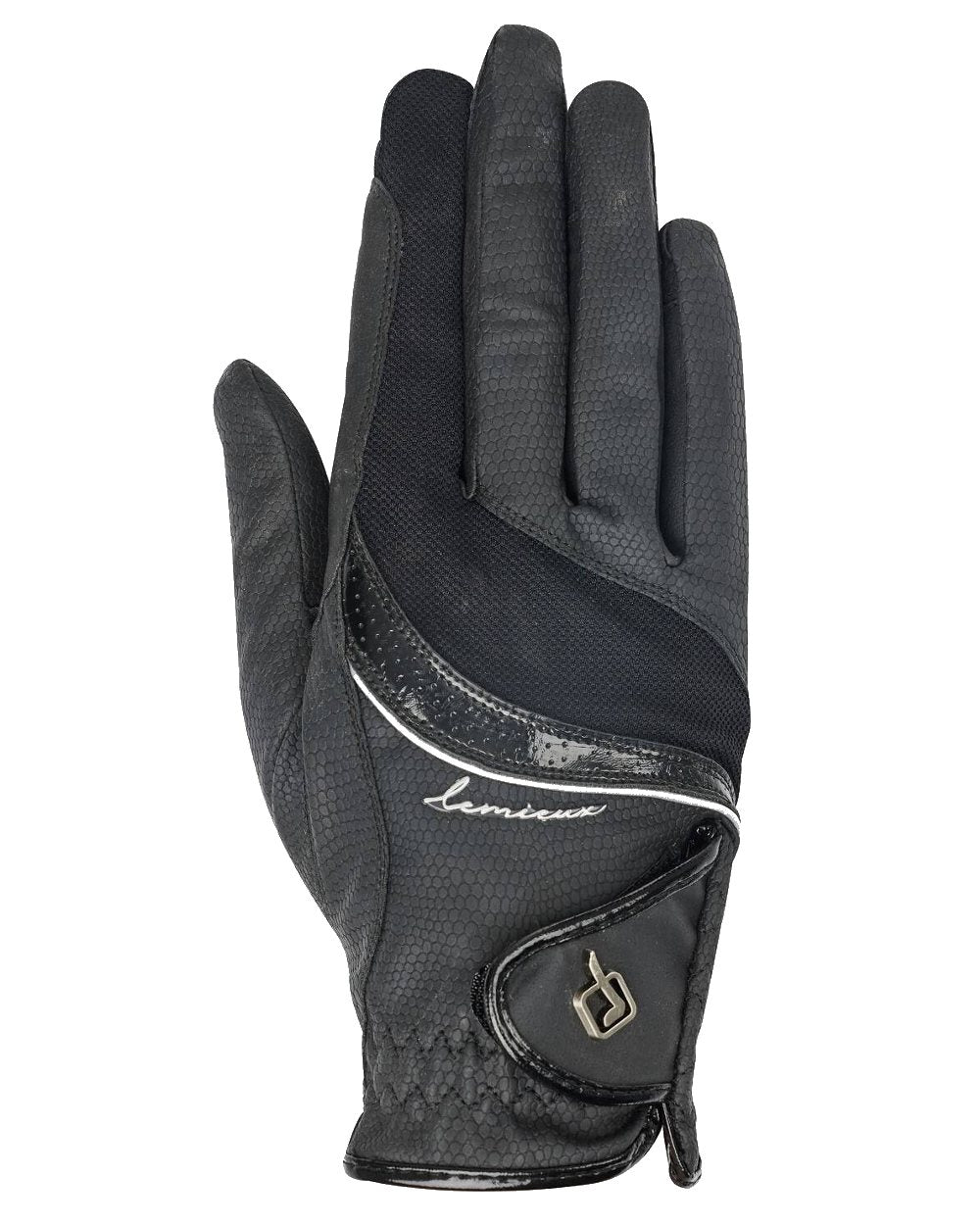 Black coloured LeMieux Competition Gloves on white background