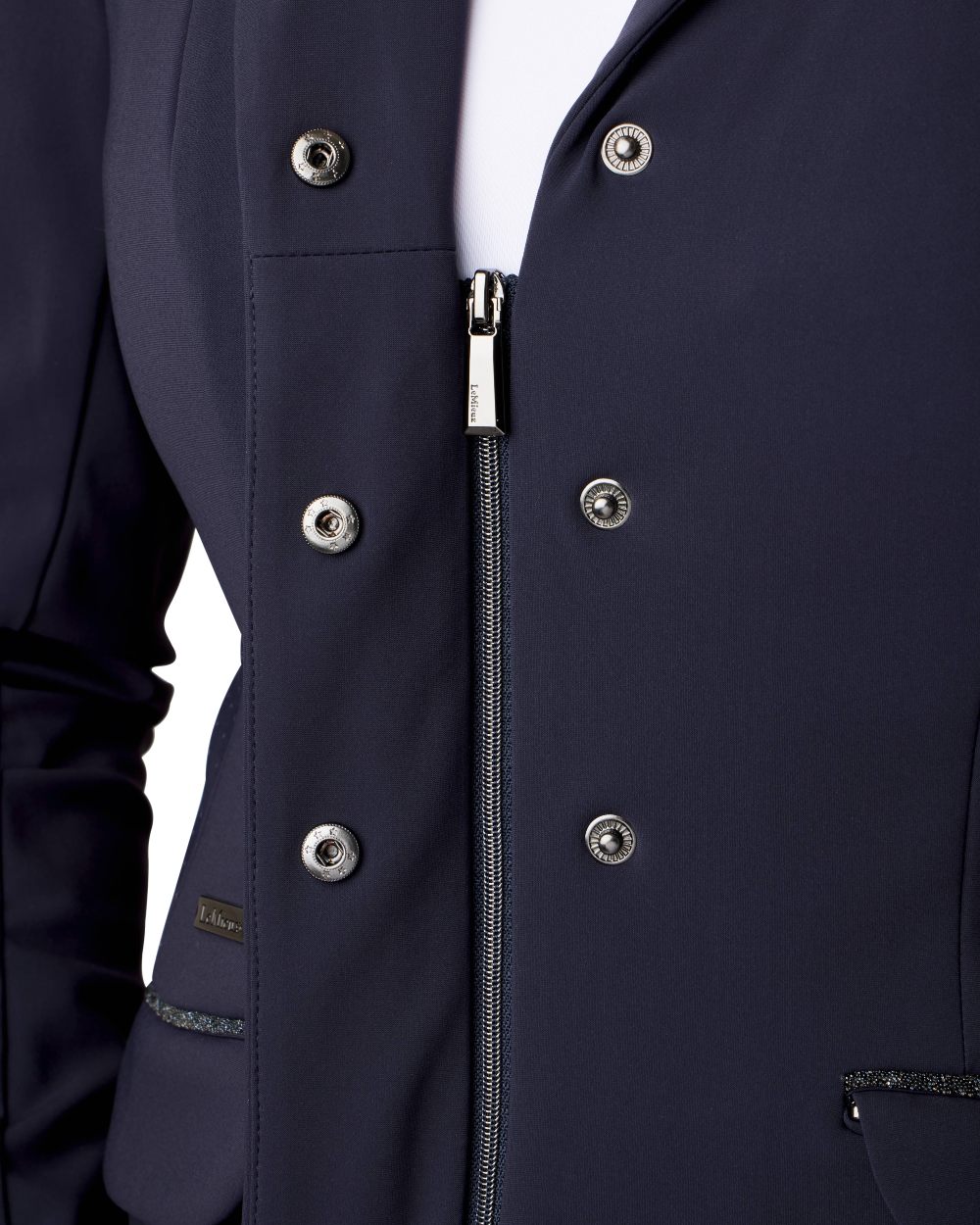Navy coloured LeMieux Dynamique Show Jacket on white background