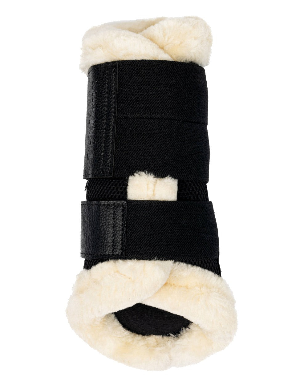 Black/Natural coloured LeMieux Fleece Edged Mesh Brushing Boots on white background