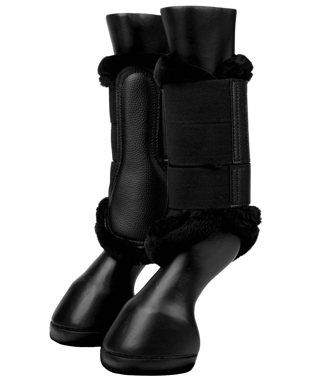 Black coloured LeMieux Fleece Edged Mesh Brushing Boots on white background