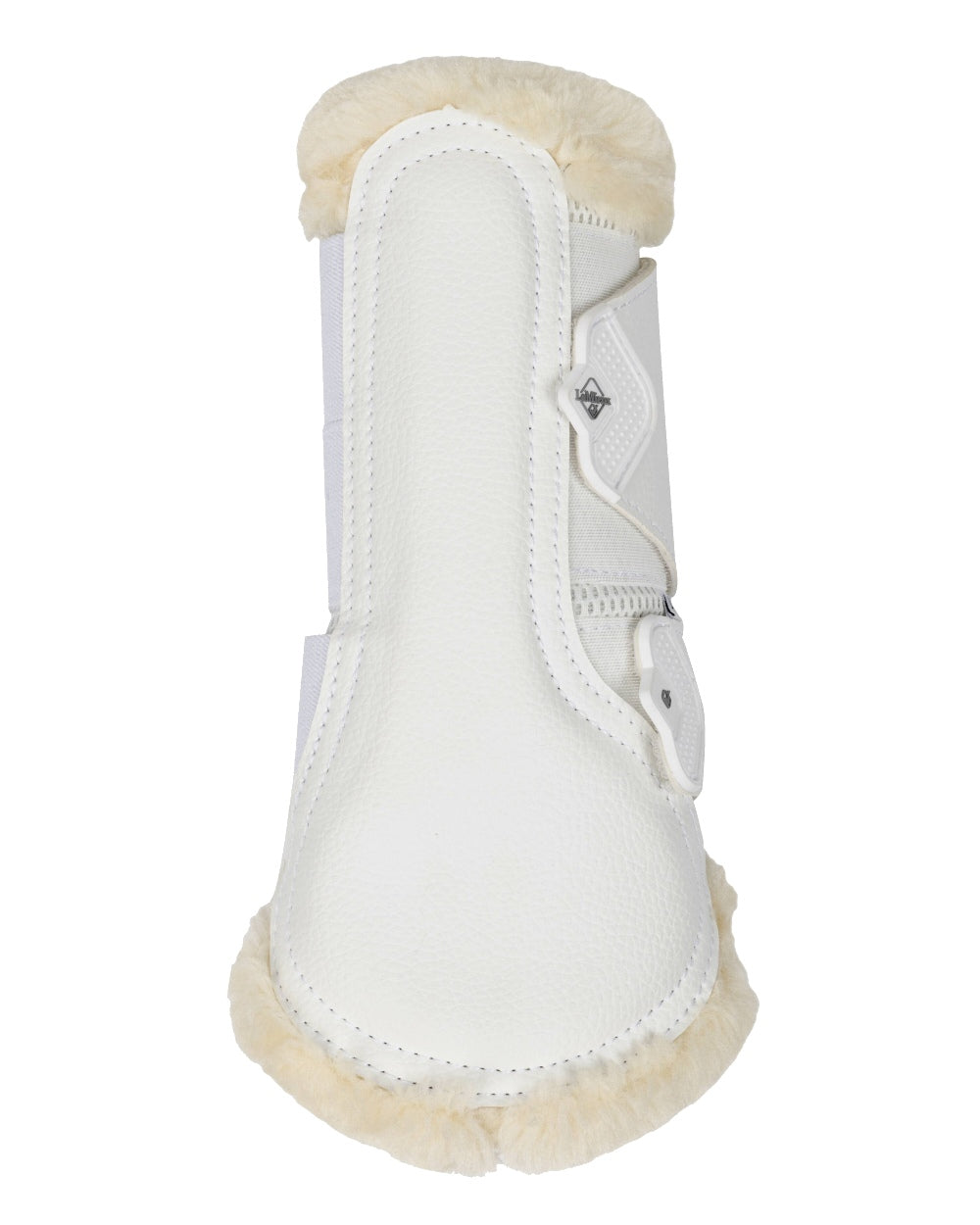Natural/White coloured LeMieux Fleece Edged Mesh Brushing Boots on white background