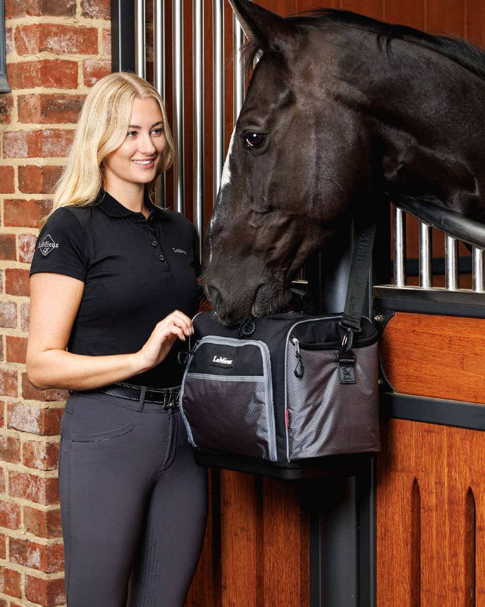 Black coloured LeMieux Grooming Kit Pro on stable background