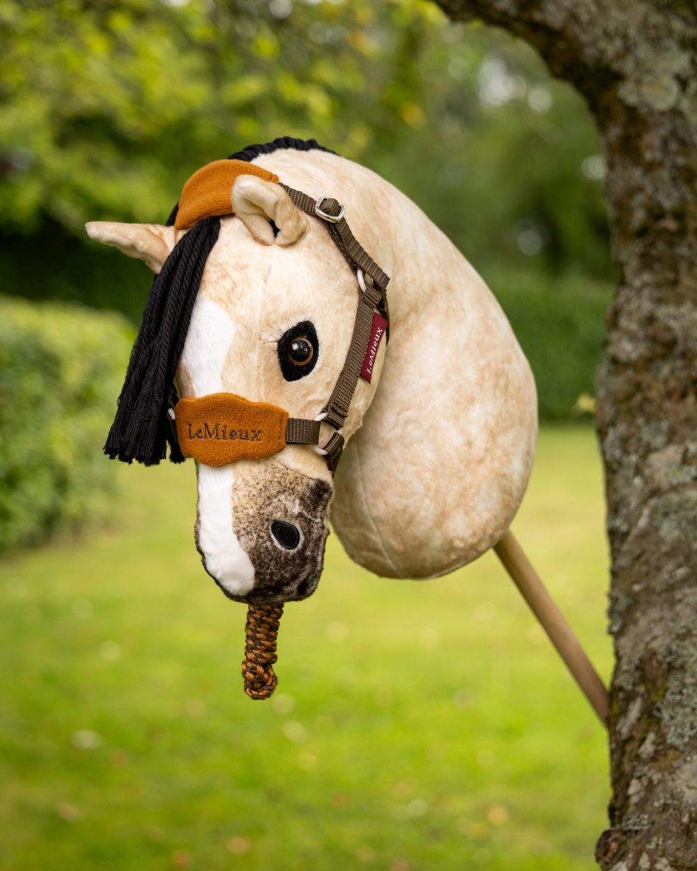 Alpine Coloured LeMieux Hobby Horse Vogue Headcollar On A Outer Yard Background
