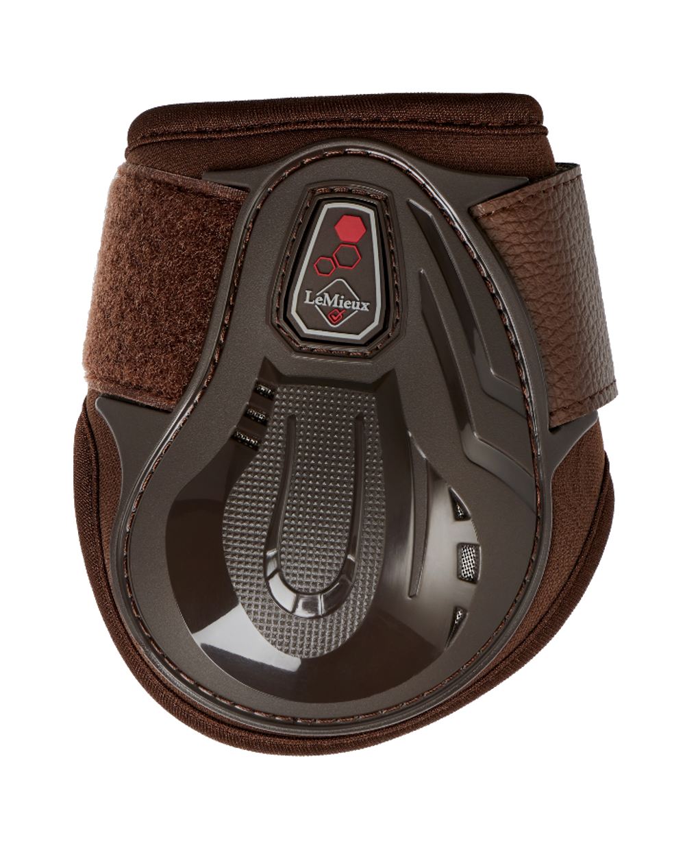 Brown coloured LeMieux Impact Compliant Fetlock Boots on white background