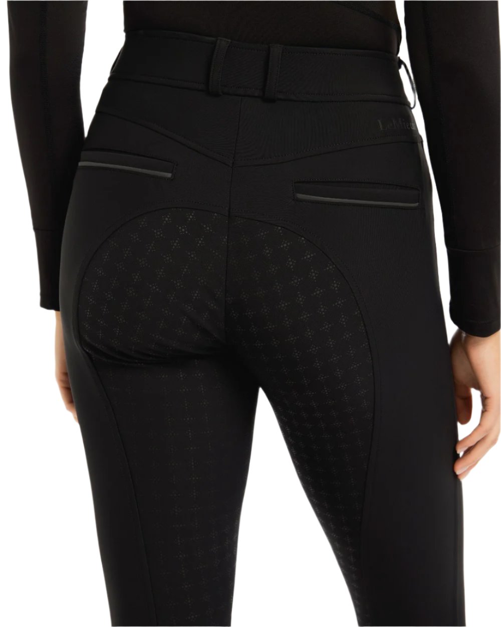 Black Coloured LeMieux Isabelle Full Seat Breeches On A White Background