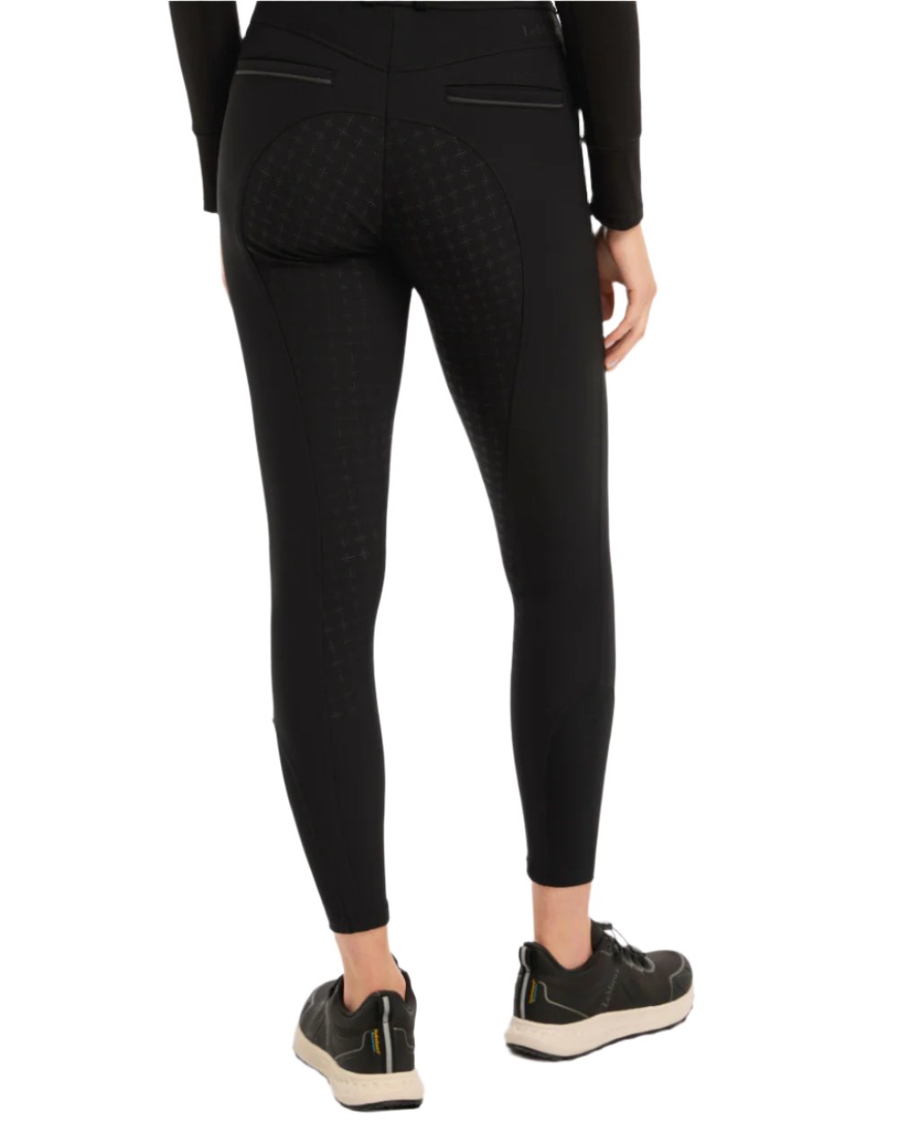 Black Coloured LeMieux Isabelle Full Seat Breeches On A White Background