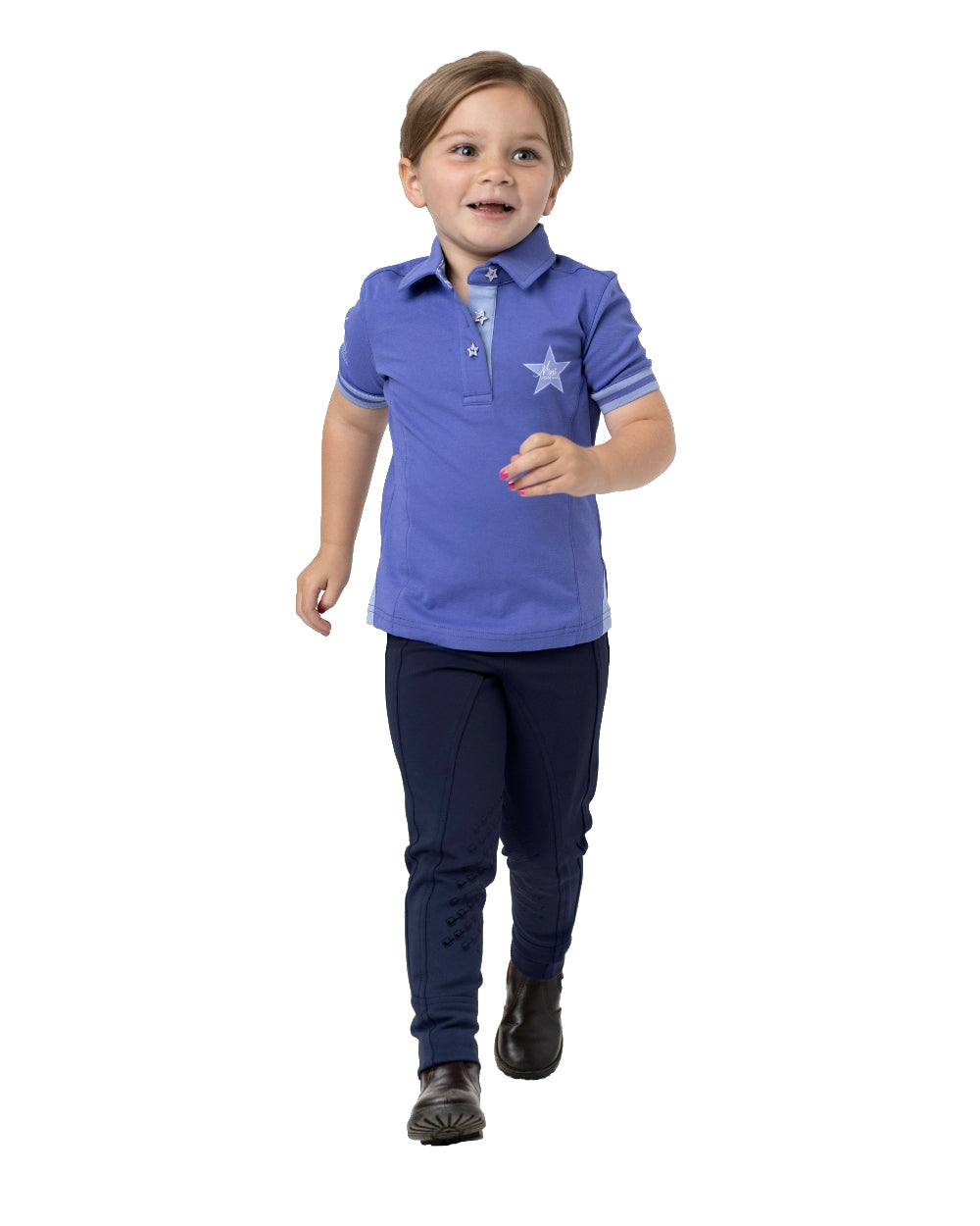 Navy coloured LeMieux Junior Pro Breeches on white background