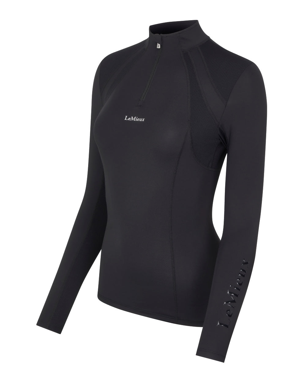 Black coloured LeMieux Mia Mesh Long Sleeve Base Layer on white background