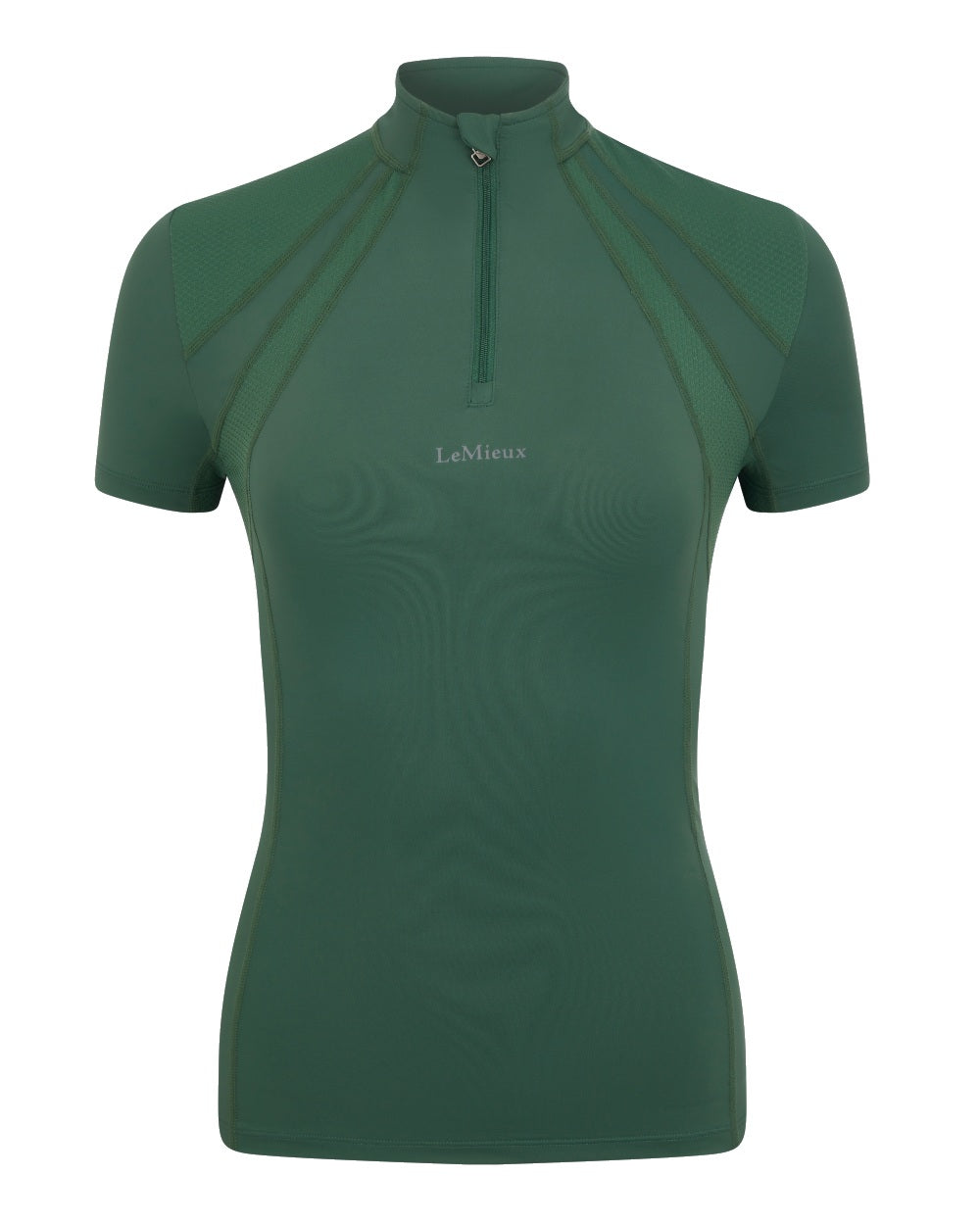 Hunter Green coloured LeMieux Mia Mesh Short Sleeve Base Layer on white background