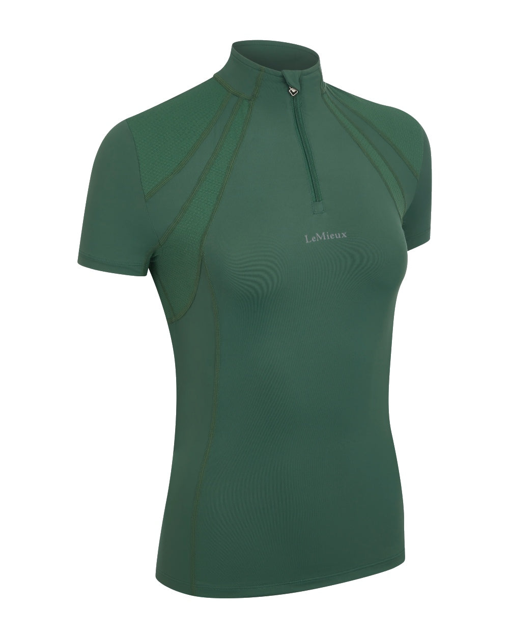 Hunter Green coloured LeMieux Mia Mesh Short Sleeve Base Layer on white background