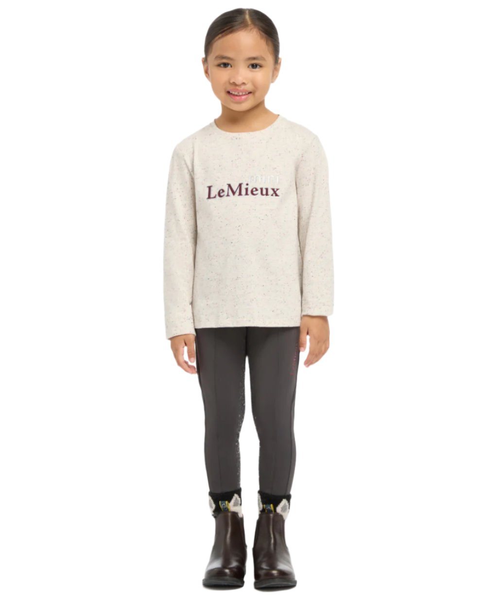 Ecru Nep Coloured LeMieux Mini Jessie Long Sleeve Top On A White Background