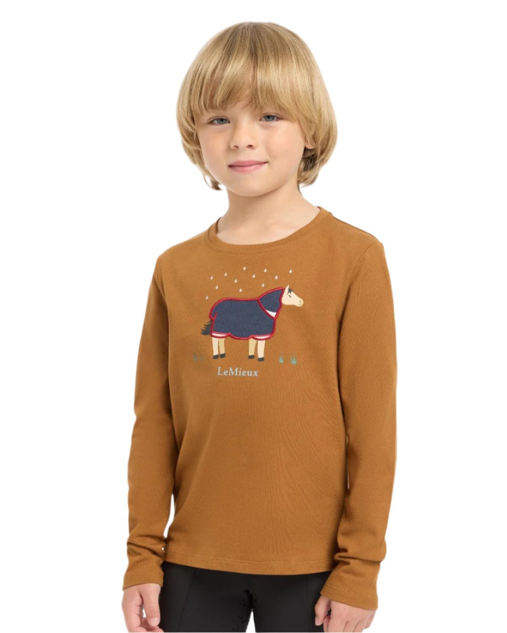 Ginger Coloured LeMieux Mini Jessie Long Sleeve Top On A White Background