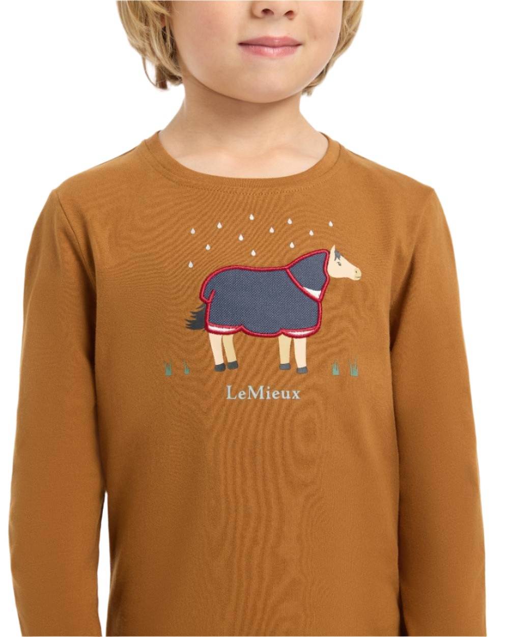 Ginger Coloured LeMieux Mini Jessie Long Sleeve Top On A White Background