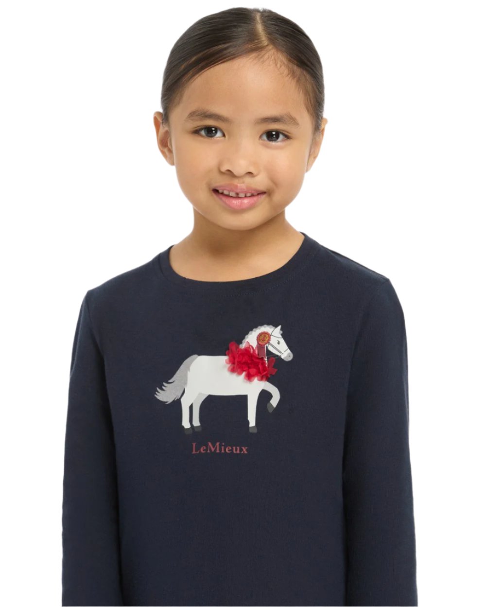 Navy Coloured LeMieux Mini Jessie Long Sleeve Top On A White Background