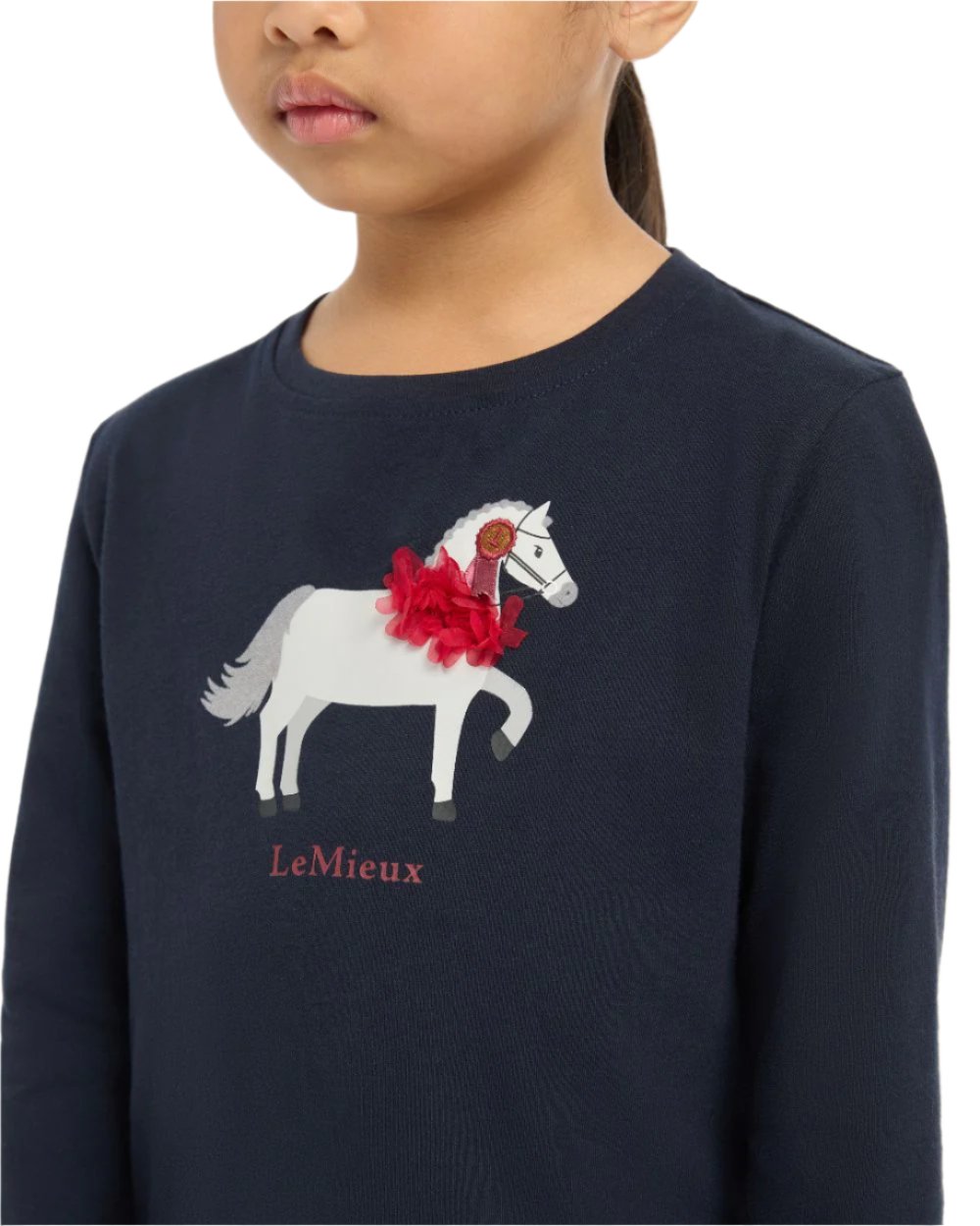 Navy Coloured LeMieux Mini Jessie Long Sleeve Top On A White Background