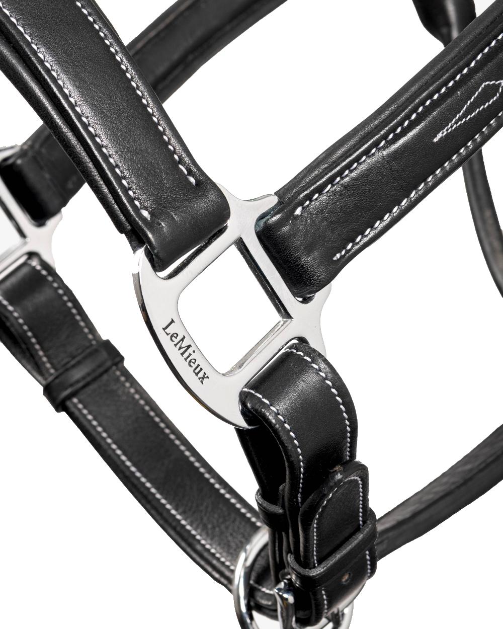 Black coloured LeMieux Stitched Leather Headcollar on white background