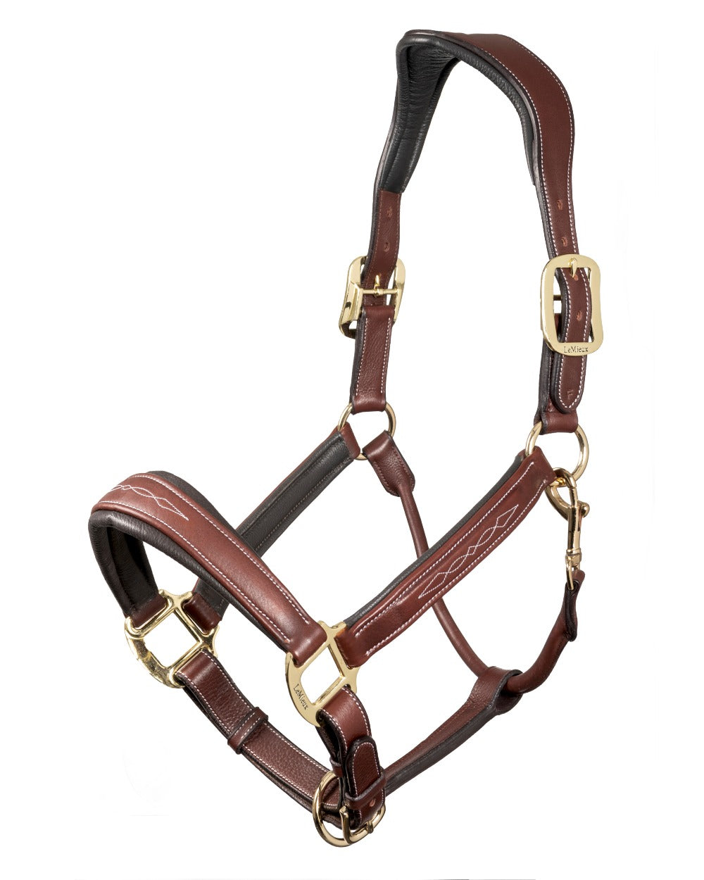 Brown coloured LeMieux Stitched Leather Headcollar on white background