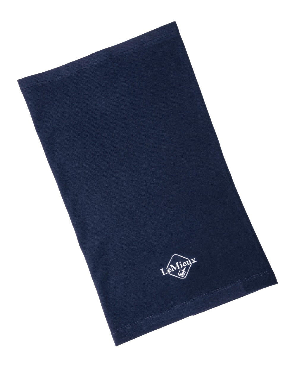 Navy coloured LeMieux Stretch Snood on white background 
