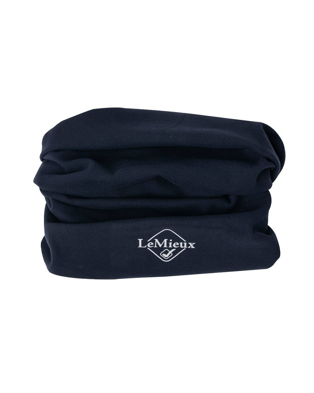 Navy coloured LeMieux Stretch Snood on white background 