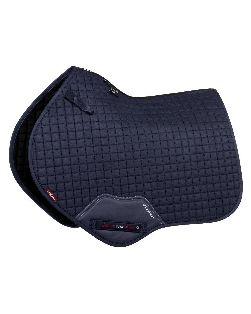Navy coloured LeMieux Suede Close Contact Squares on white background