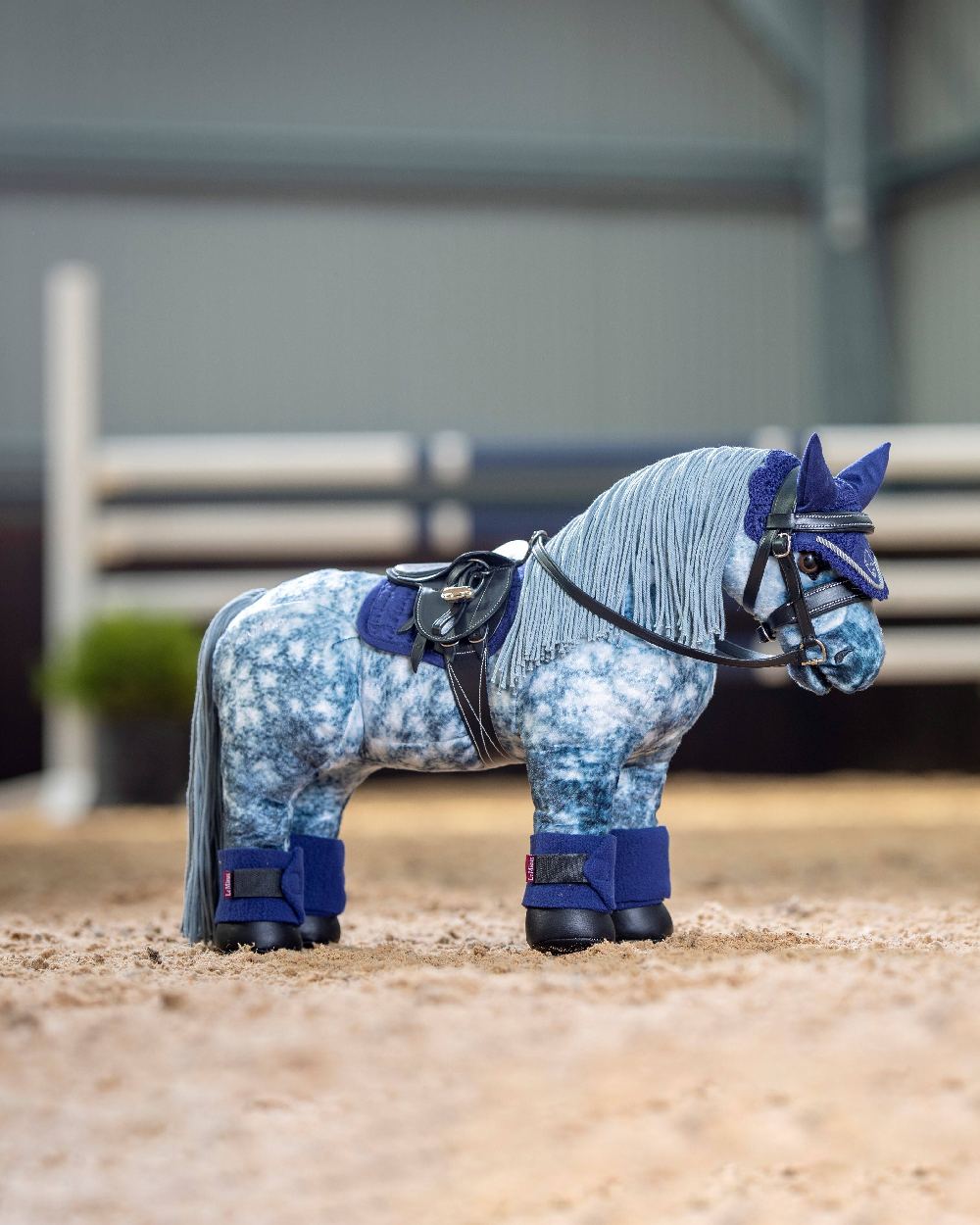 Ink coloured LeMieux Toy Pony Fly Hood on grey background
