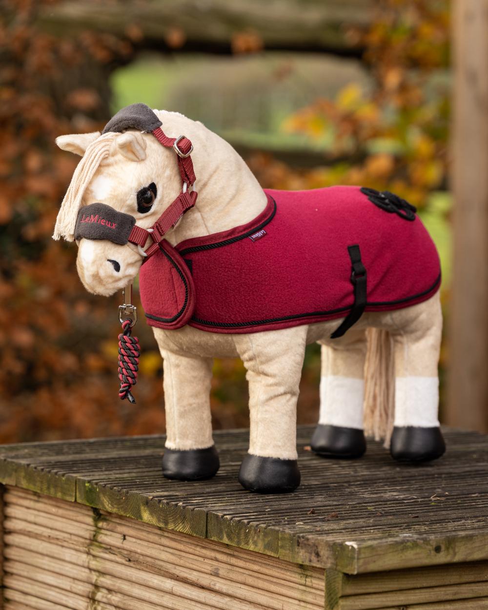 Ember Coloured LeMieux Toy Pony Rug On A Outer Yard Background