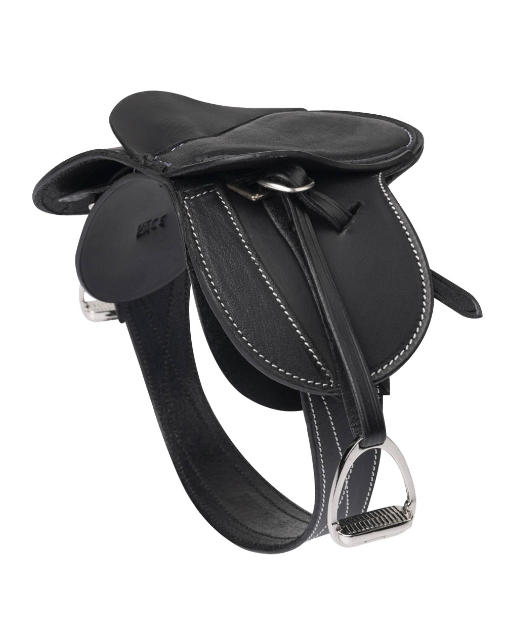 Black coloured LeMieux Toy Pony Saddle on white background