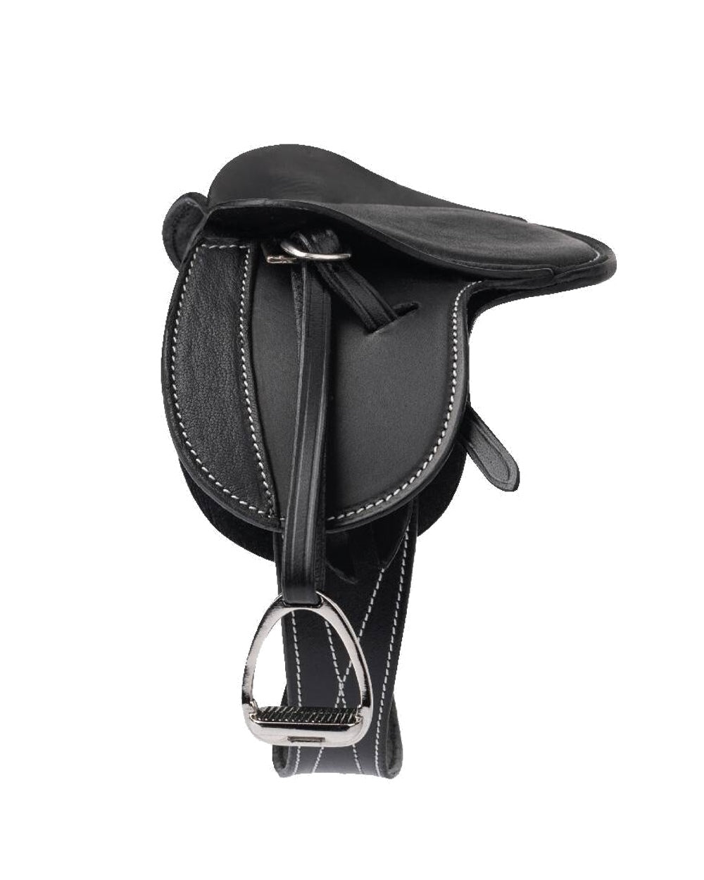 Black coloured LeMieux Toy Pony Saddle on white background