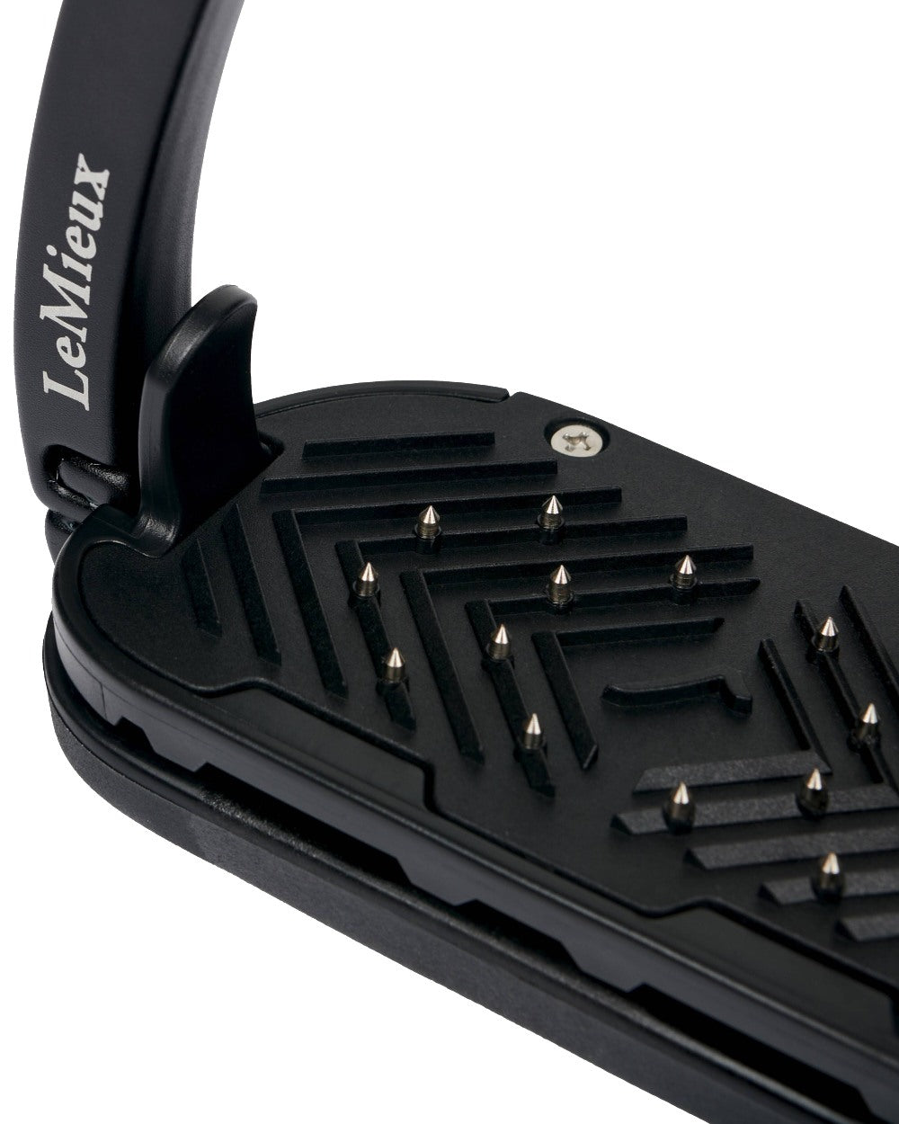 Black coloured LeMieux Vector Balance Stirrup on white background