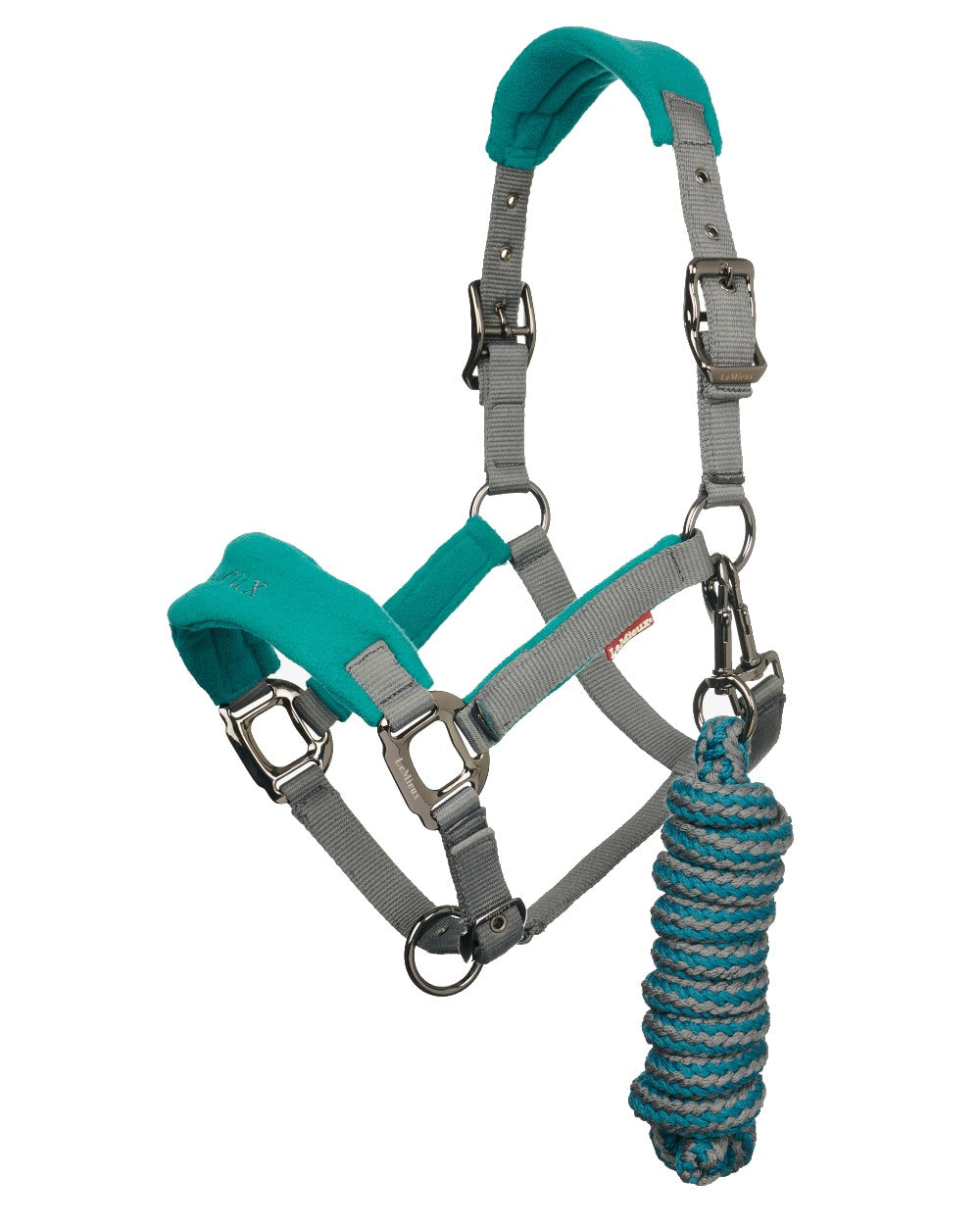 Peacock coloured LeMieux Vogue Headcollar & Leadrope on white background